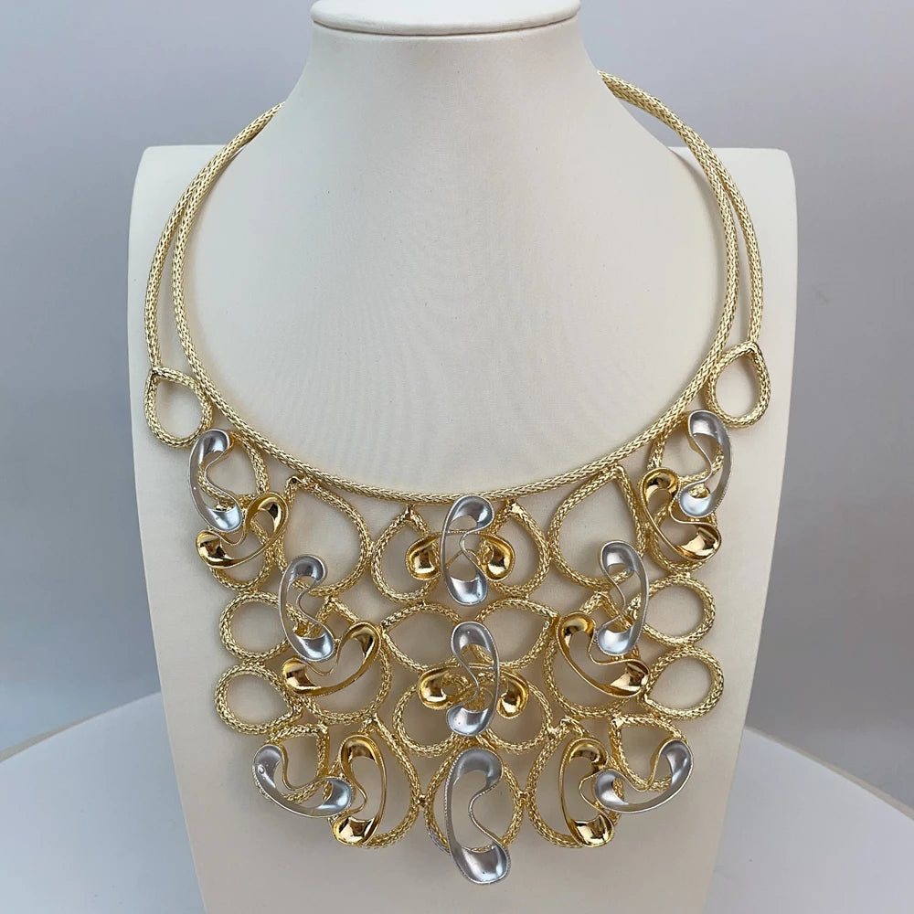 Luxury Design Gold Color Jewelry Set For Women Quality Trending Necklace Earrings Bracelet And Ring Wedding Party FHK21940