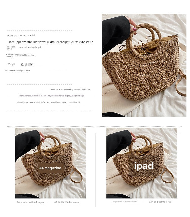 Retro Large Capacity Unique One-Shoulder Straw Bag
