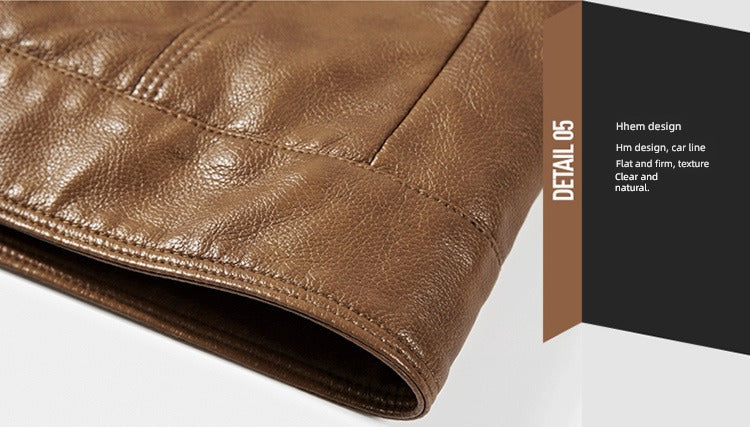 Korean-Style Slim-Fit Trendy Handsome Casual Stand Collar Leather Jacket