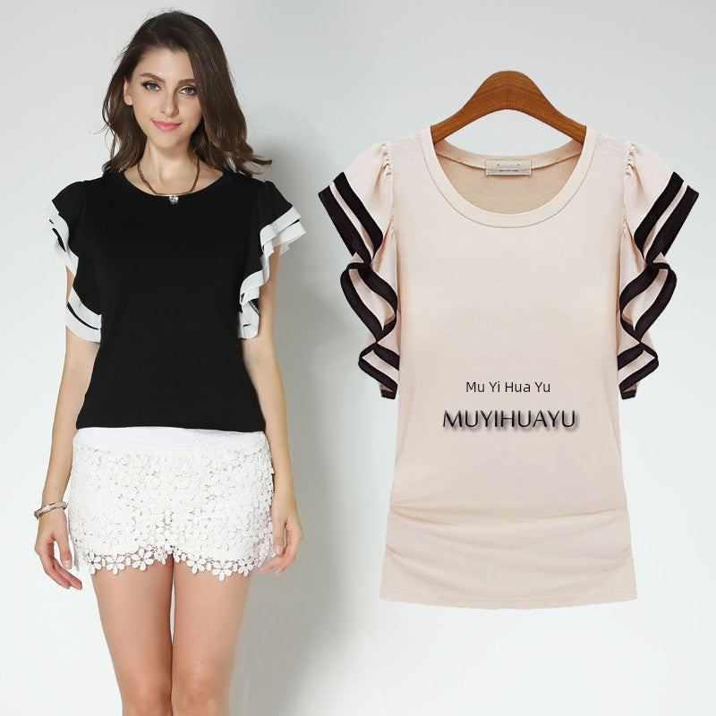 New Product round Neck Contrast Color Short-Sleeved Base Top T-shirt