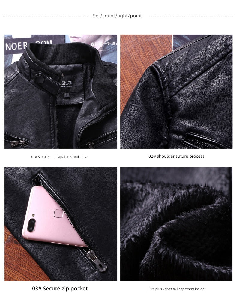 Stand Collar Korean Slim Trendy Handsome Casual Leather Clothing