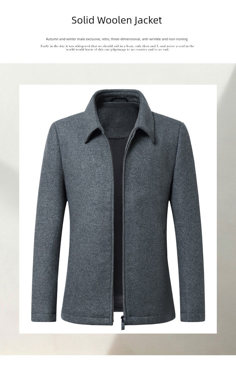 Romon Woolen Jacket Men's Spring and Autumn Lapel Business Casual Wool Jacket Clothing for Middle-Aged Dad Thin Jacket