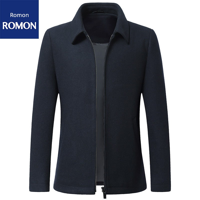 Romon Woolen Jacket Men's Spring and Autumn Lapel Business Casual Wool Jacket Clothing for Middle-Aged Dad Thin Jacket