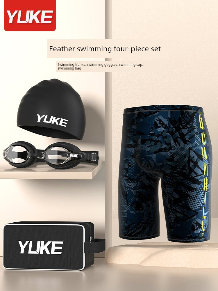 Men's Professional Half Length Three-Piece Hot Spring Swimming Trunks