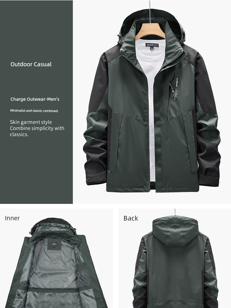 Outdoor Shell Jacket Men's Autumn Fashion Brand plus Size Army Green Outwear Single Layer Color Matching Windproof Women's Mountaineering Clothing