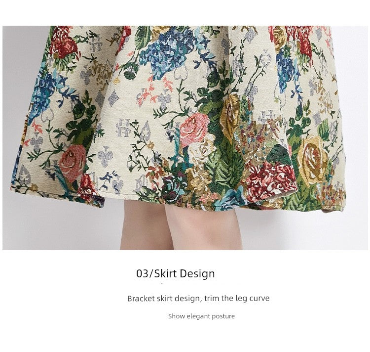 Gold Velvet Jacquard Fake Two-Piece Dress