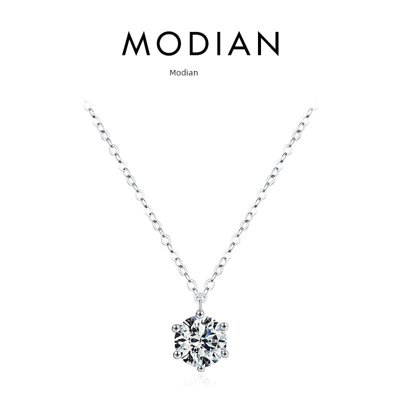 Accessible Luxury 925 Sterling Silver Women's Easiest for Match Clavicle Chain Single Diamond
