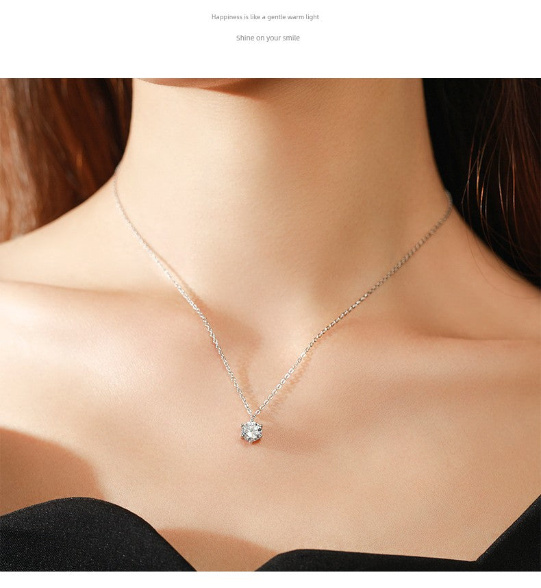 Accessible Luxury 925 Sterling Silver Women's Easiest for Match Clavicle Chain Single Diamond