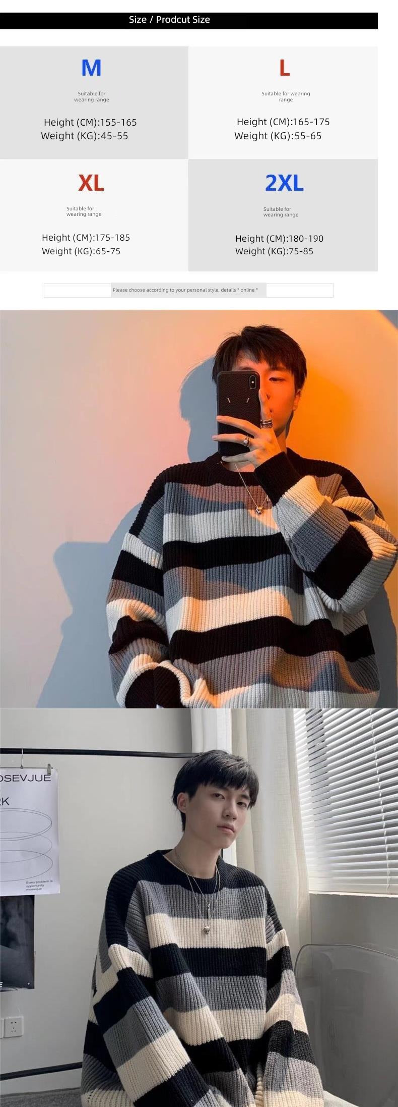 Contrast Color Striped Crew Neck Retro Hong Kong Style Chic Sweater