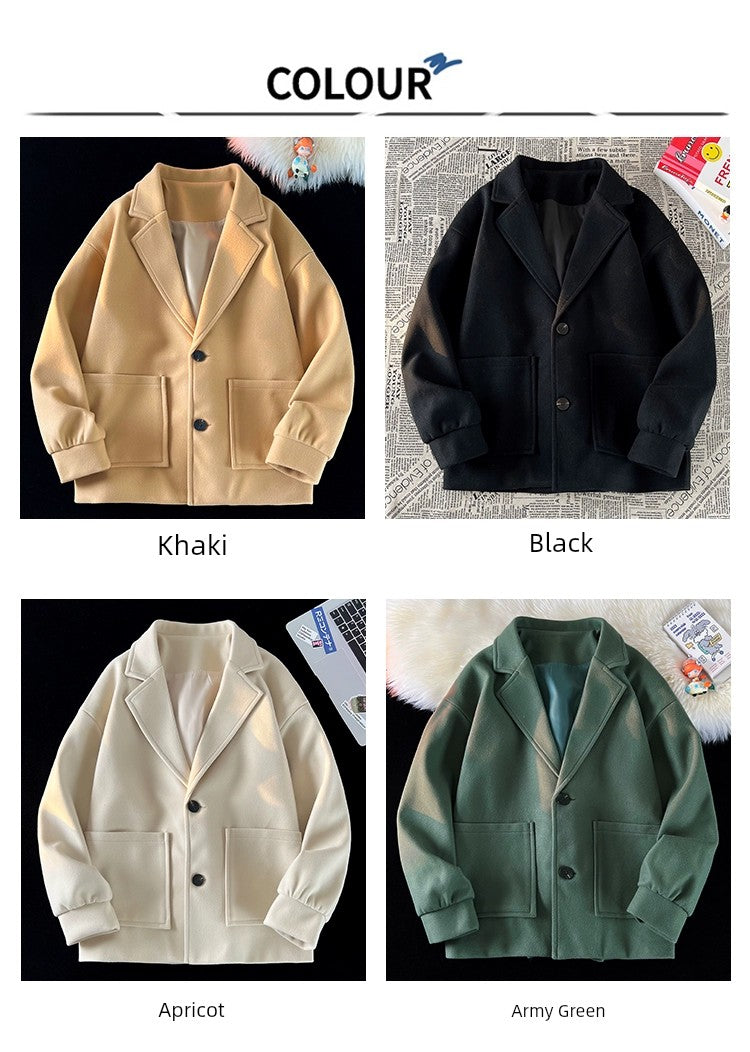 Trendy Korean Style Loose Woolen Coat Men's Jacket