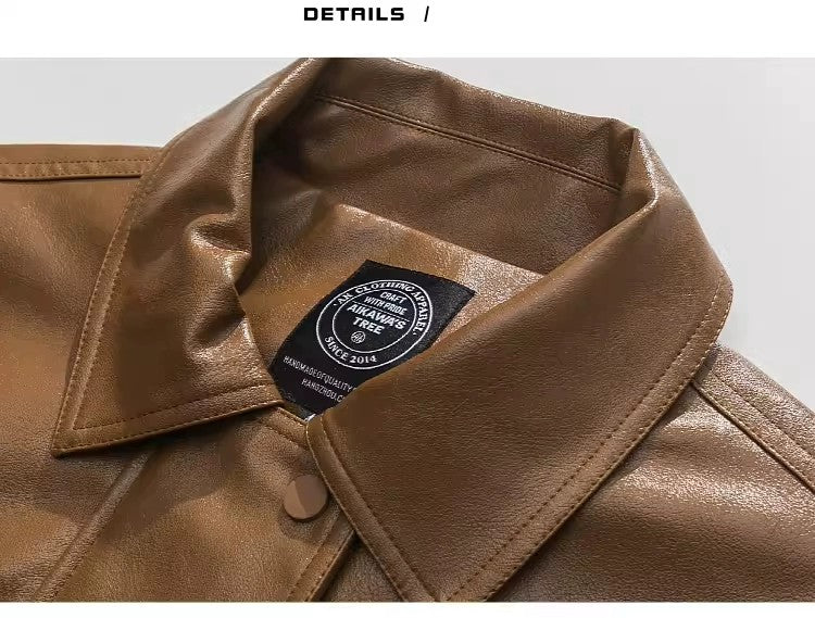 American Fashion Brand Retro Biker's PU Leather Coat Jacket Men's Autumn Leisure Loose Lapels Couple Coat Japanese Style Tops