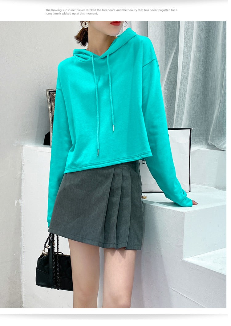 Loose Sweater Fall High Waist Hooded White