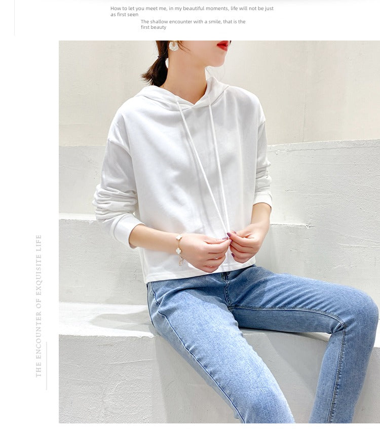 Loose Sweater Fall High Waist Hooded White