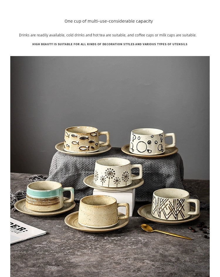 Japanese Retro Small Latte Art Stoneware Coffee Set