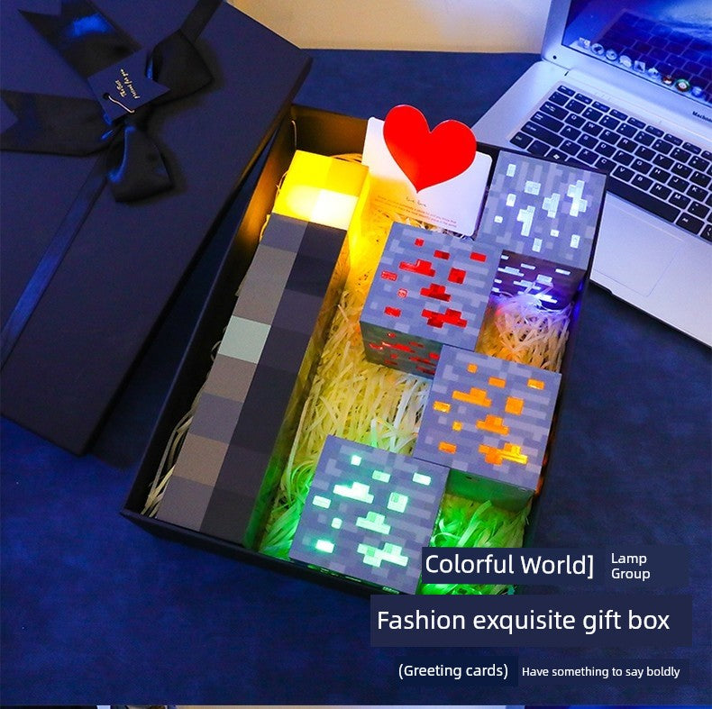 My World MC Torch Small Night Lamp Pixel Wind Wall-Mounted Night Light Ambience Light Charging Game Voice-Controlled Peripheral Toys
