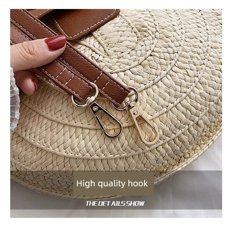 French Style Retro Straw Bag Semicircle Underarm Shoulder Messenger Bag Seaside Vacation Beach Woven Bag