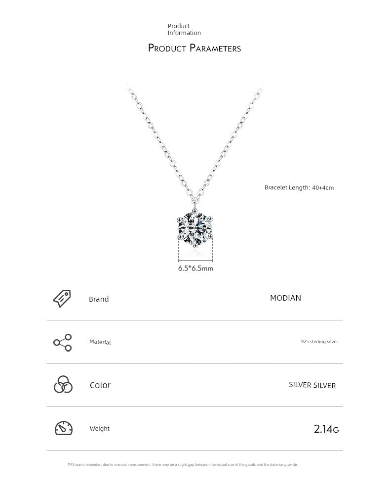 Accessible Luxury 925 Sterling Silver Women's Easiest for Match Clavicle Chain Single Diamond