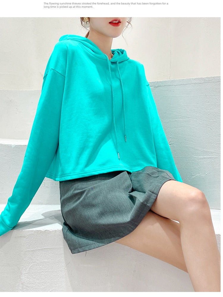 Loose Sweater Fall High Waist Hooded White