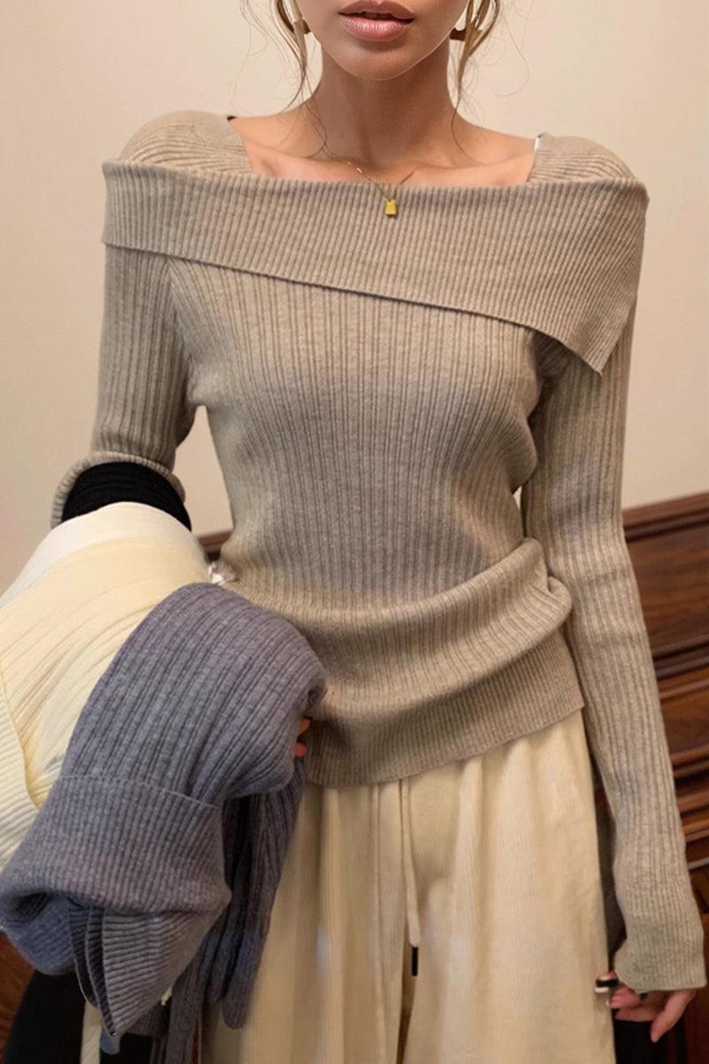 Fancy off-Shoulder Long Sleeve Inner Wear Slim Sweater
