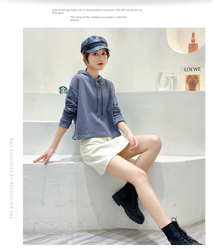 Loose Sweater Fall High Waist Hooded White