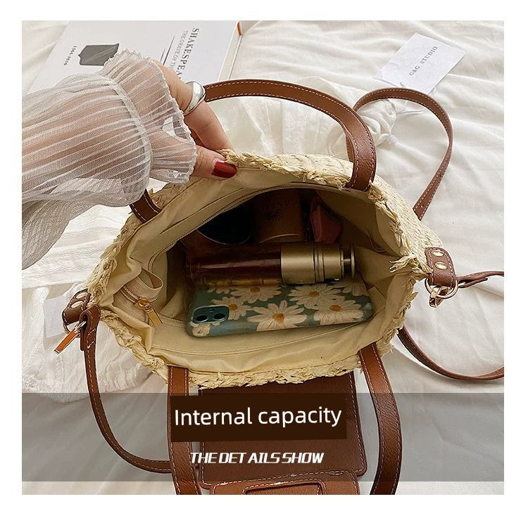 French Style Retro Straw Bag Semicircle Underarm Shoulder Messenger Bag Seaside Vacation Beach Woven Bag