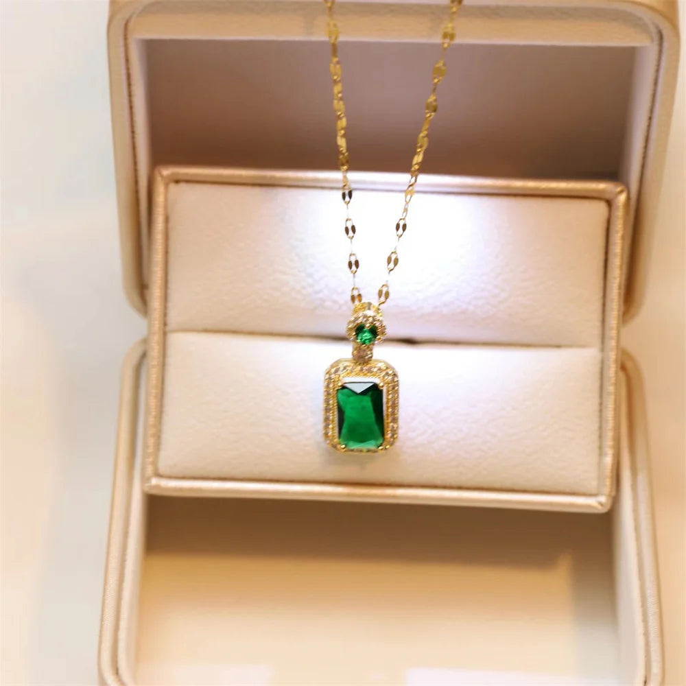 Classic Women's Three-piece Jewelry Set Statement Emerald Ring Fashion Green Zircon Ring Earring Necklace Wedding Jewelry Sets 