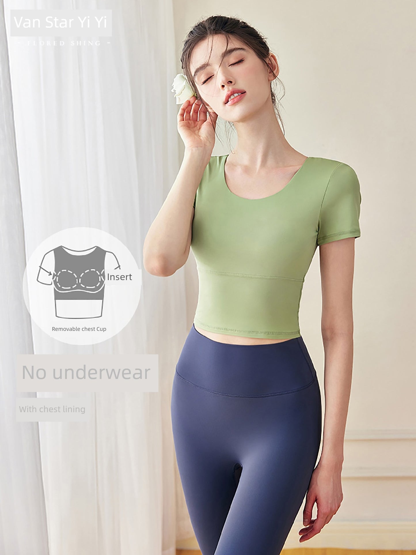 Yoga Wear Women's Top Summer Pilates Training Short Sleeve with Chest Pad Summer Workout Exercise Outfit