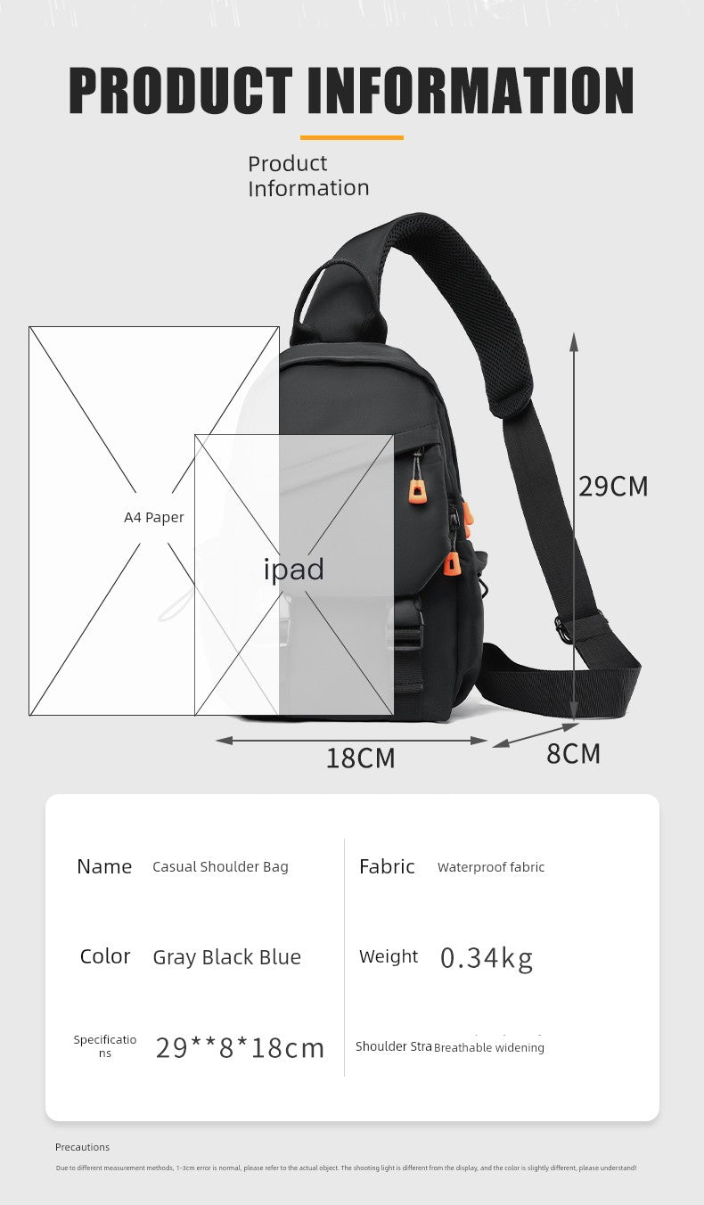 New Chest Bag Men's Casual Sports Backpack Fashion Trendy Multi-Functional Satchel Men's and Women's Neutral Trendy Small Backpack Tide
