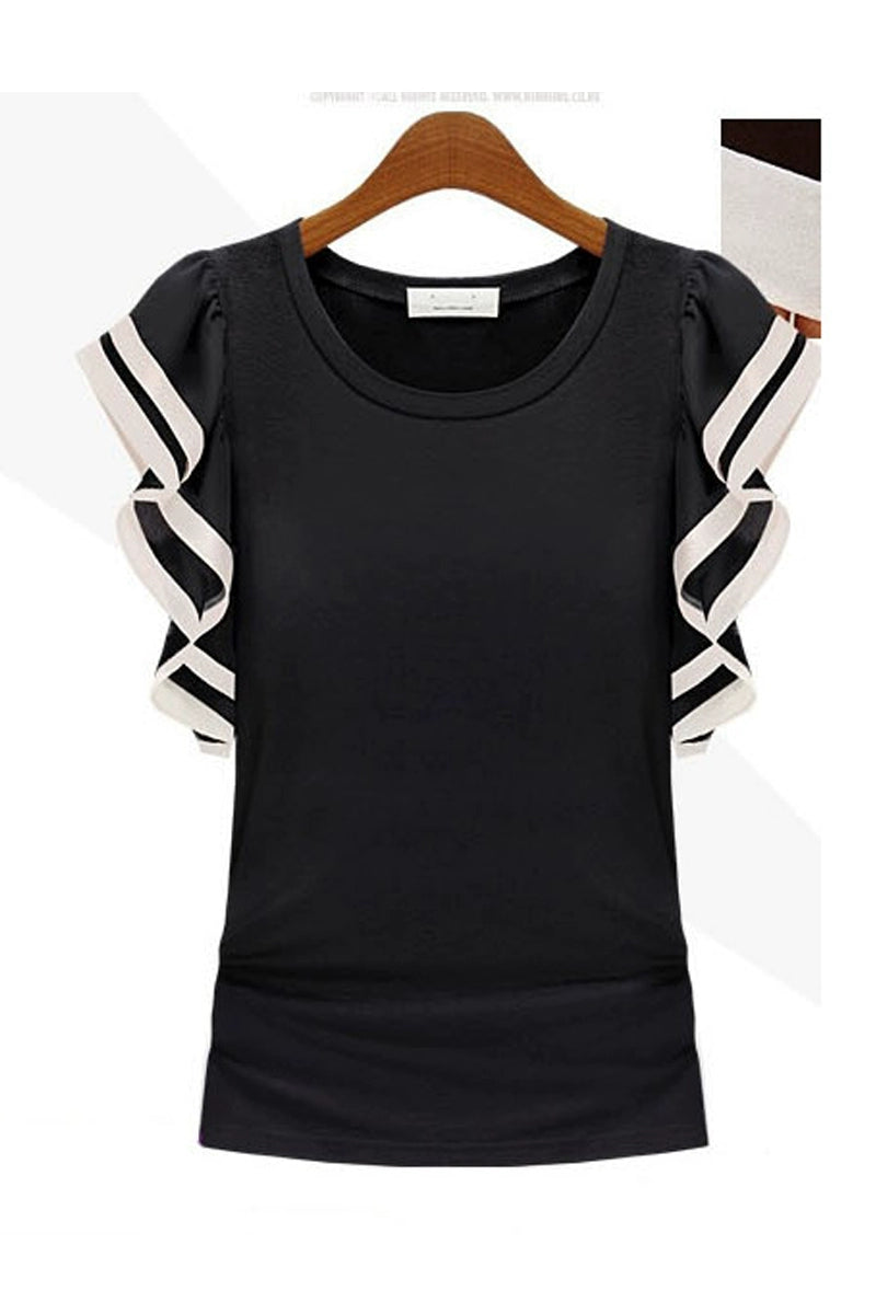 New Product round Neck Contrast Color Short-Sleeved Base Top T-shirt