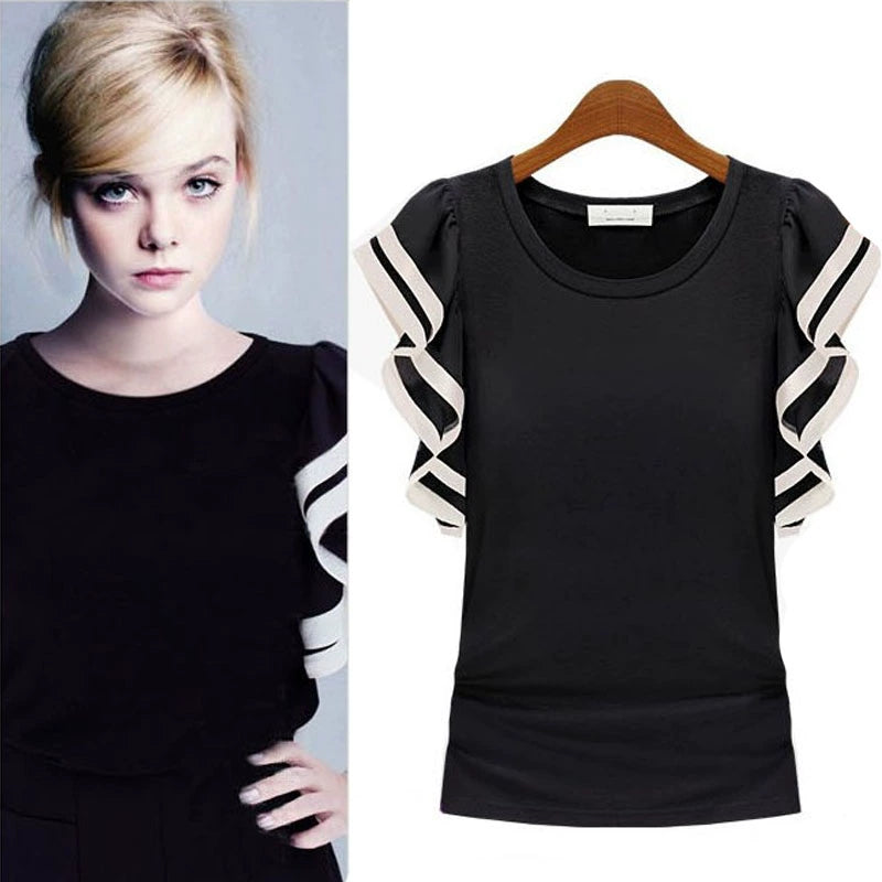 New Product round Neck Contrast Color Short-Sleeved Base Top T-shirt