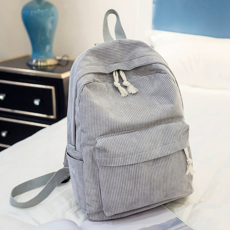 Schoolbag Female K-style Harajuku Ulzzang Easiest for Match High School Student Stylish Corduroy Preppy Style Backpack Female Backpack