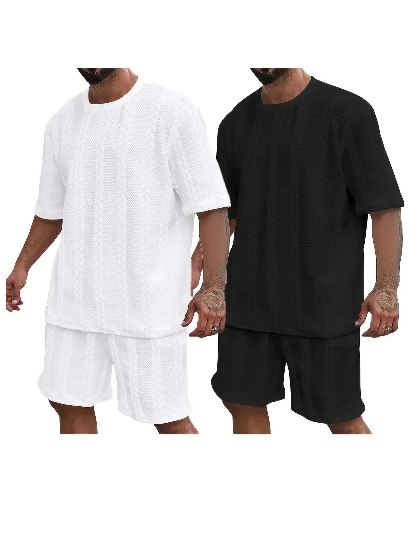 4pcs Set Of Men's Lightweight Summer Beachwear Summer New Casual Short Sleeve Button Shirt And Elastic Waist Shorts - Breathable Fabric, Ideal Resort Wear
