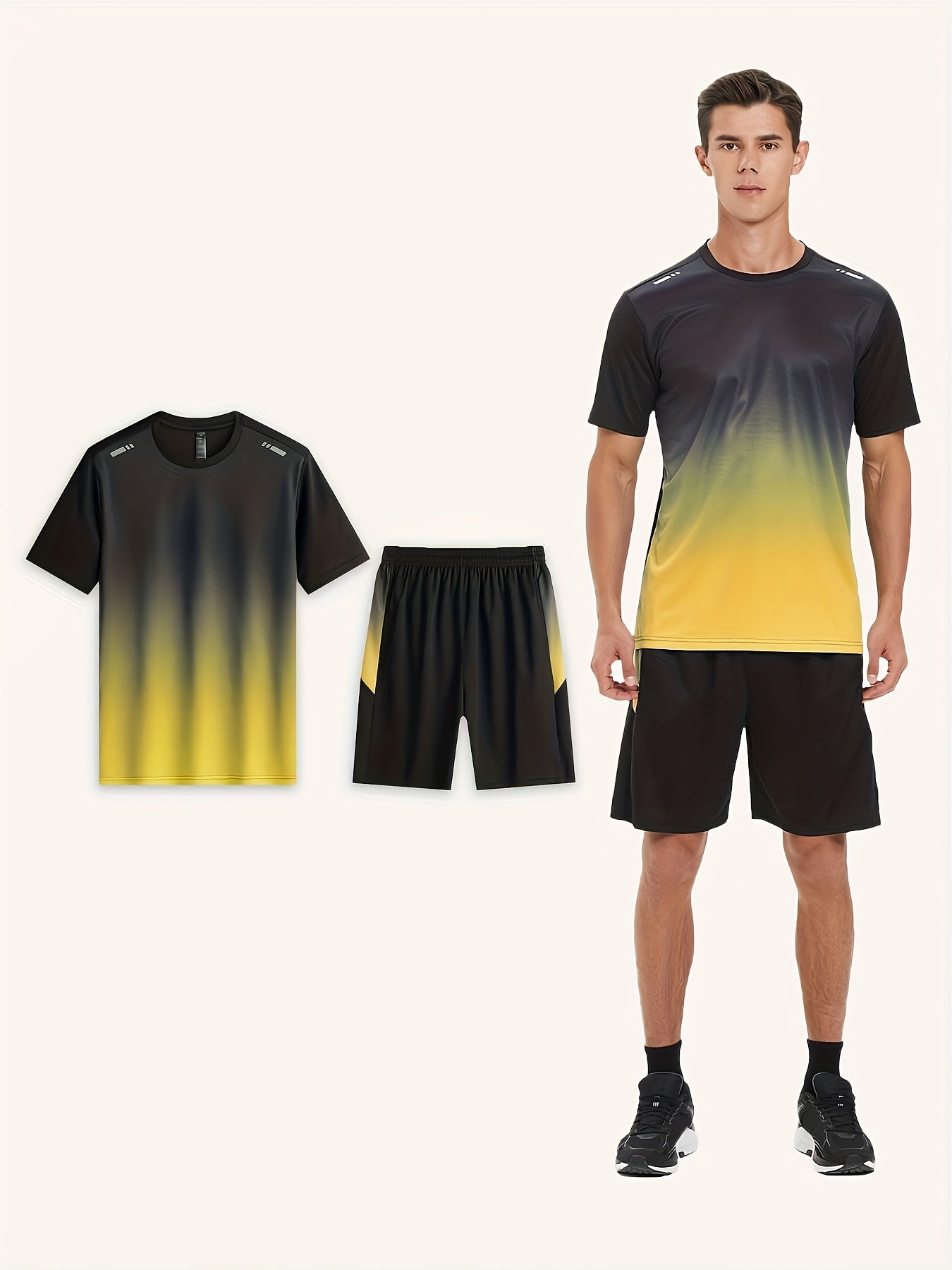 Six Piece Sports Suit Men's Running And Fitness Clothes Breathable Short Sleeved Ice Silky T-shirt Quick Drying Clothes Basketball Equipment Vest Summer Sports Gym Yoga Daily Wear Holiday Gifts