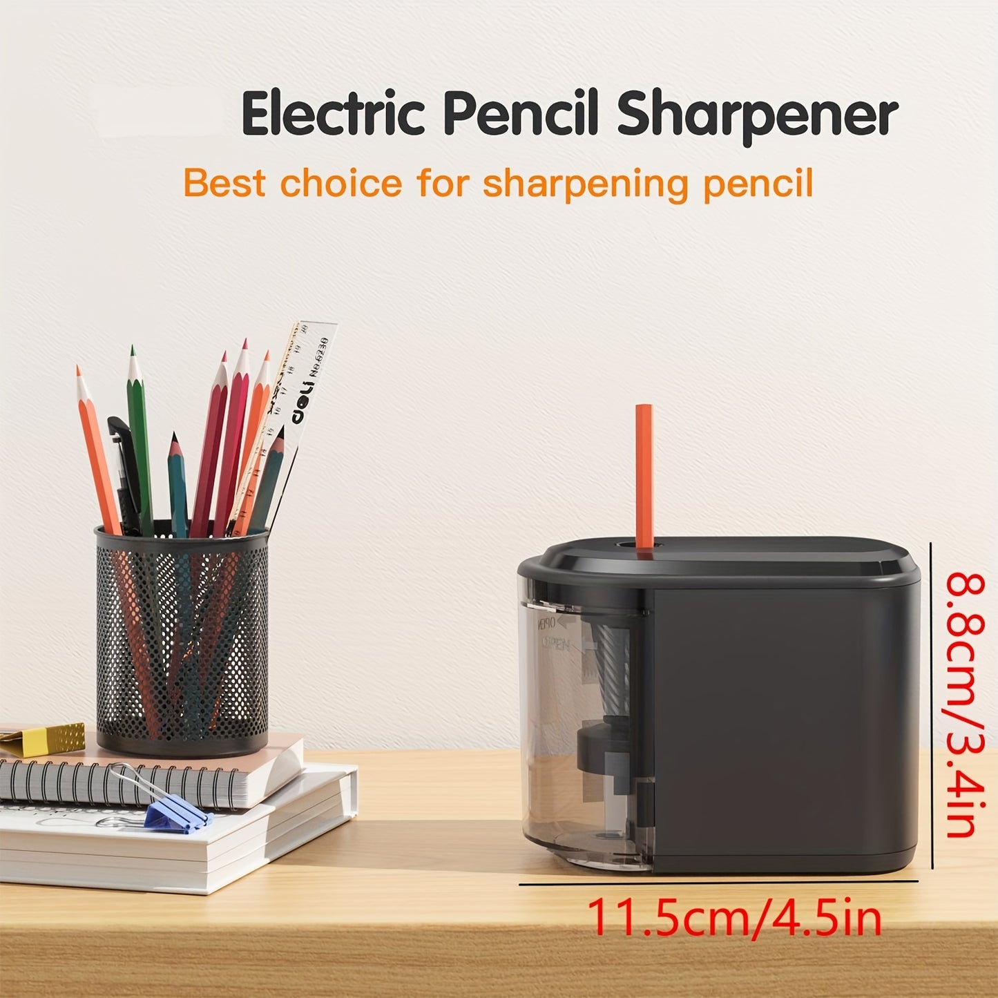 New Bee Electric Pencil Sharpener Heavy Duty Spiral Blade Automatic Pencil Sharpener With Battery Power For No. 2 (6-8mm) Pencils And Colored Pencils For School/Office/Home (AC Adapter Not Included)
