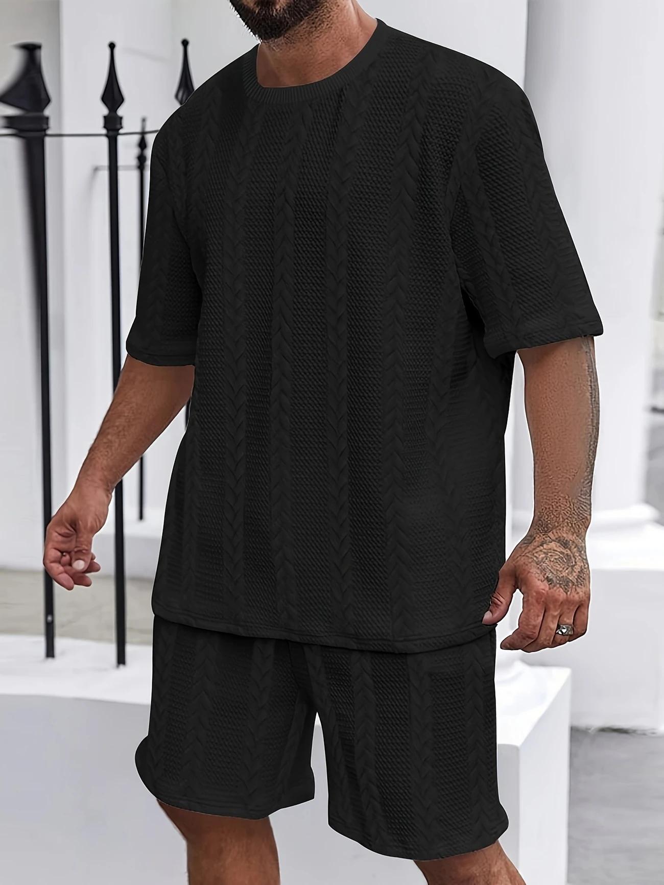 4pcs Set Of Men's Lightweight Summer Beachwear Summer New Casual Short Sleeve Button Shirt And Elastic Waist Shorts - Breathable Fabric, Ideal Resort Wear