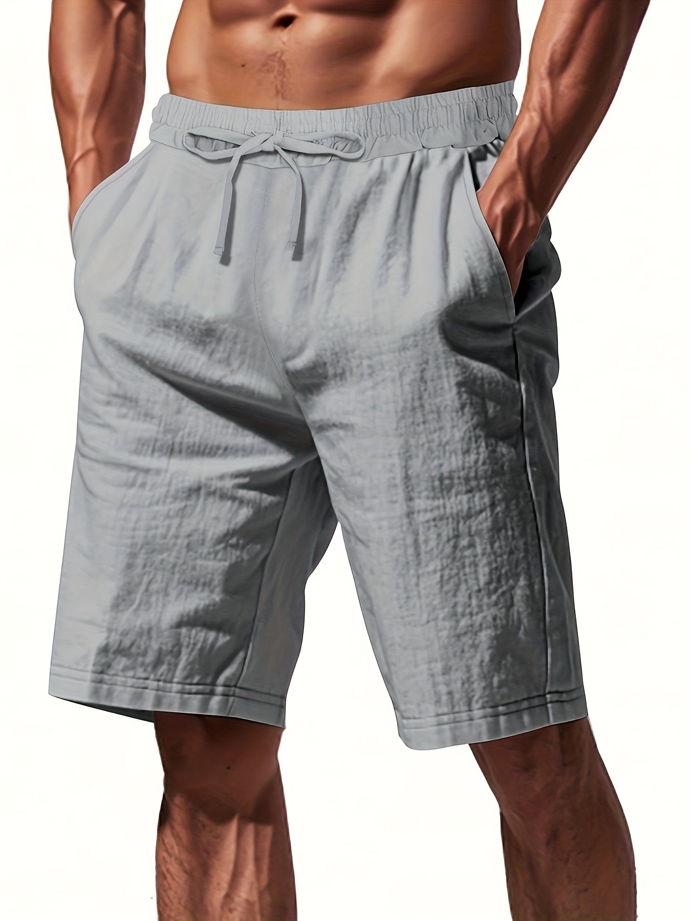 Men'S Lightweight Linen Shorts - Breathable, Casual Summer Beach & Sports Wear, Loose Fit with Pockets, Elastic Waistband, Beige, Aseptic Material, Summer Casual Wear|Trendy Men'S Shorts|Comfortable Fit, Beach Shorts