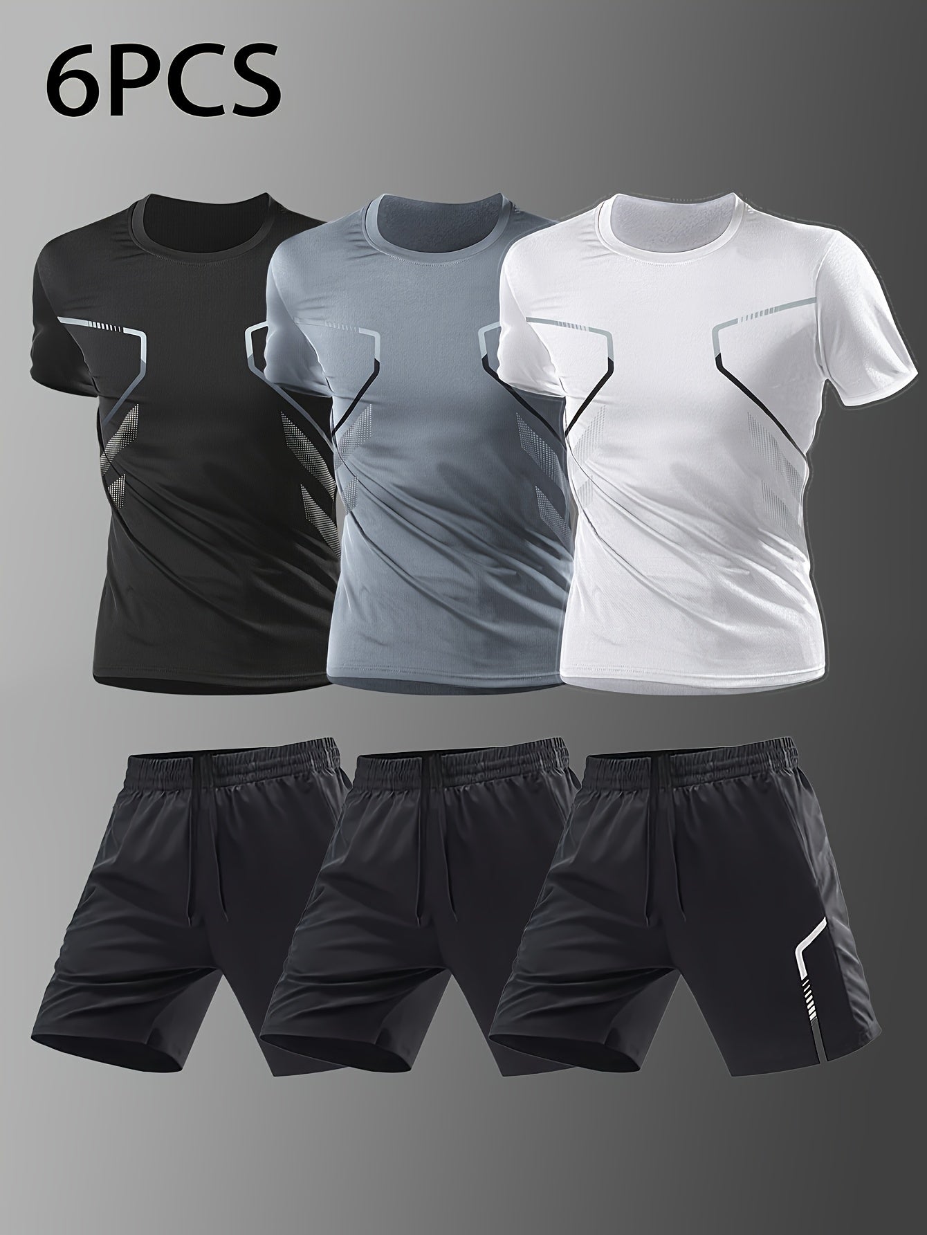 Six Piece Sports Suit Men's Running And Fitness Clothes Breathable Short Sleeved Ice Silky T-shirt Quick Drying Clothes Basketball Equipment Vest Summer Sports Gym Yoga Daily Wear Holiday Gifts