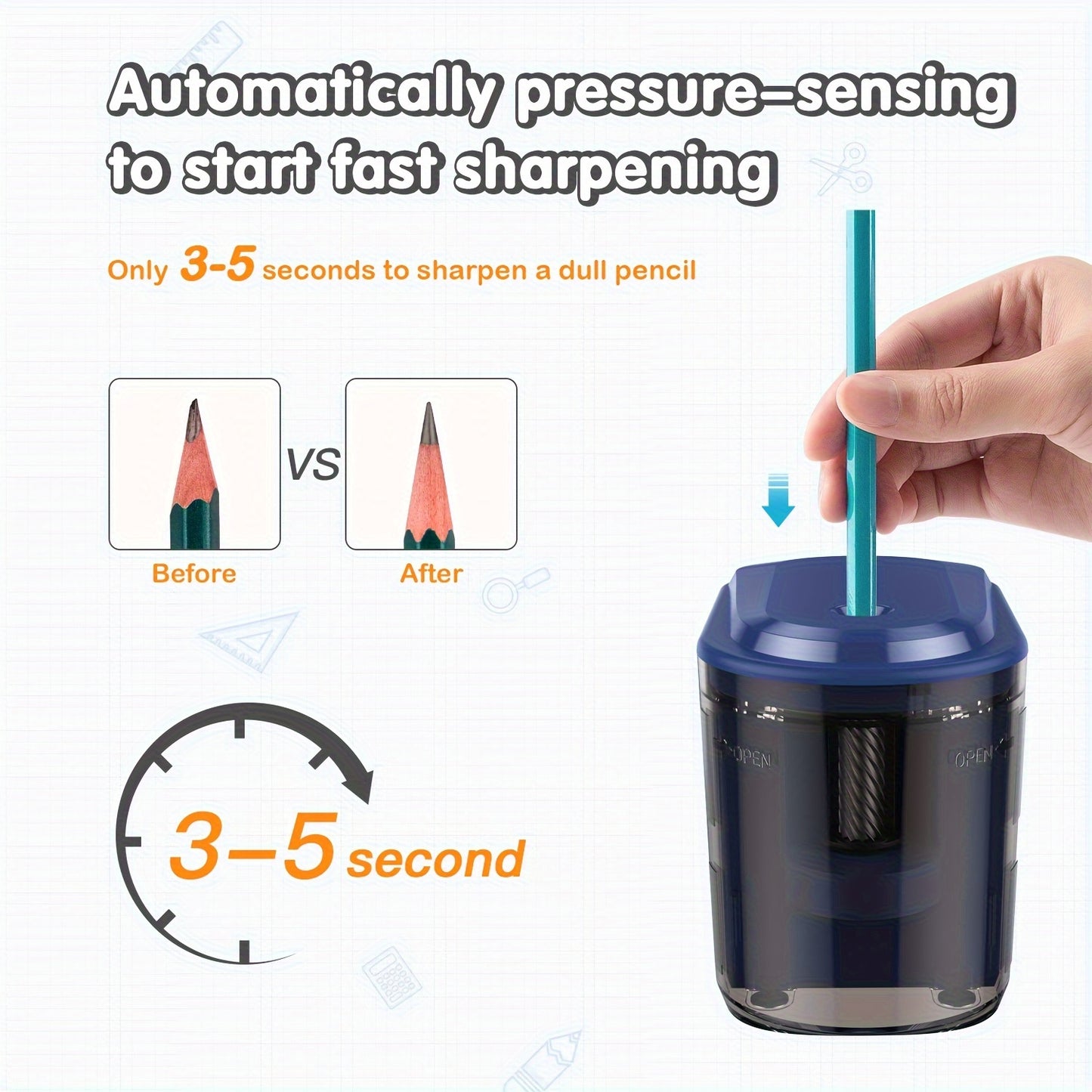 Heavy-Duty Electric Pencil Sharpener With Spiral Blade - Battery Operated, Ideal For No. 2 (6-8Mm) Pencils & Colored Pencils - Perfect For School, Office, Home Use - Blue (Batteries Not Included) Pencil Sharpeners Electronic