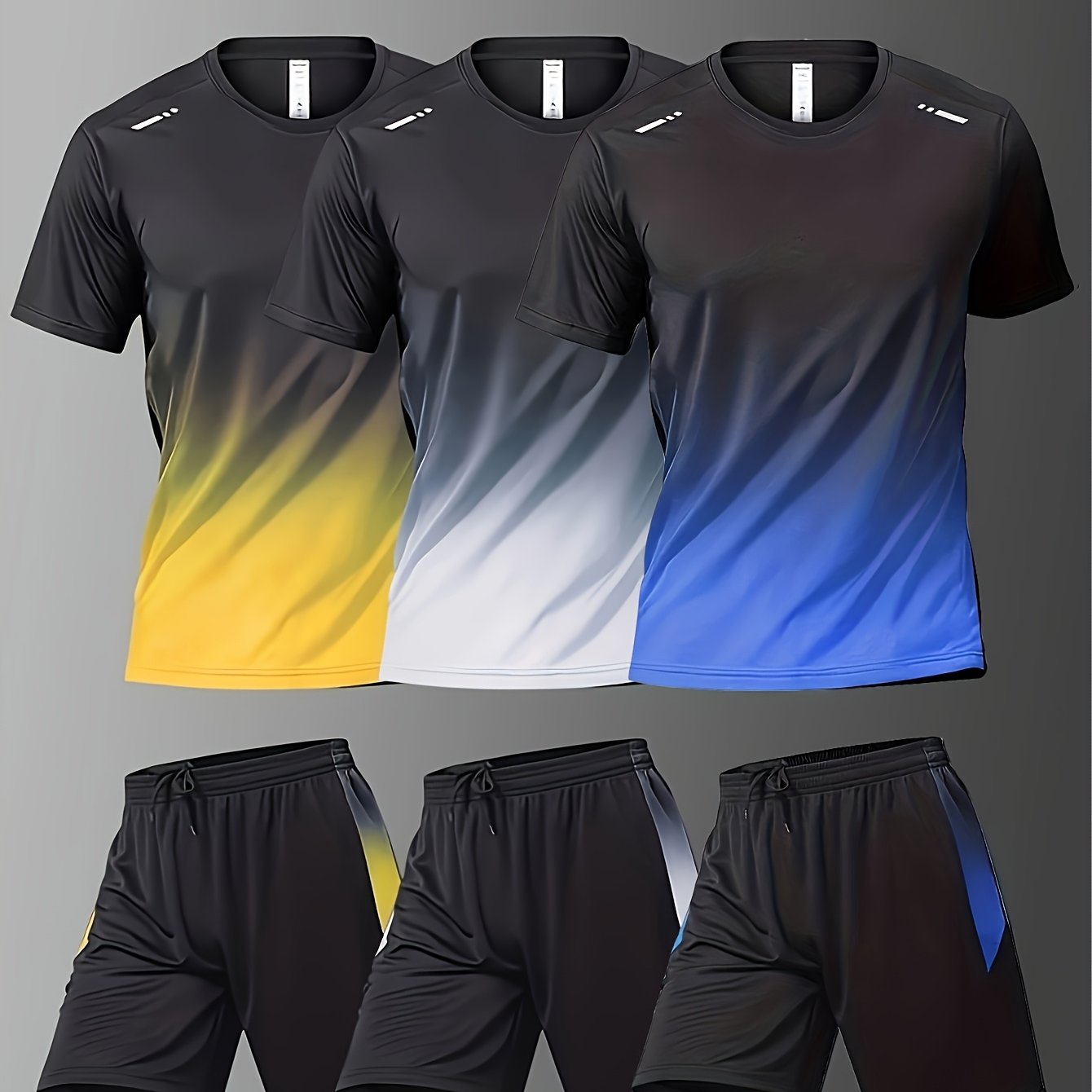Six Piece Sports Suit Men's Running And Fitness Clothes Breathable Short Sleeved Ice Silky T-shirt Quick Drying Clothes Basketball Equipment Vest Summer Sports Gym Yoga Daily Wear Holiday Gifts