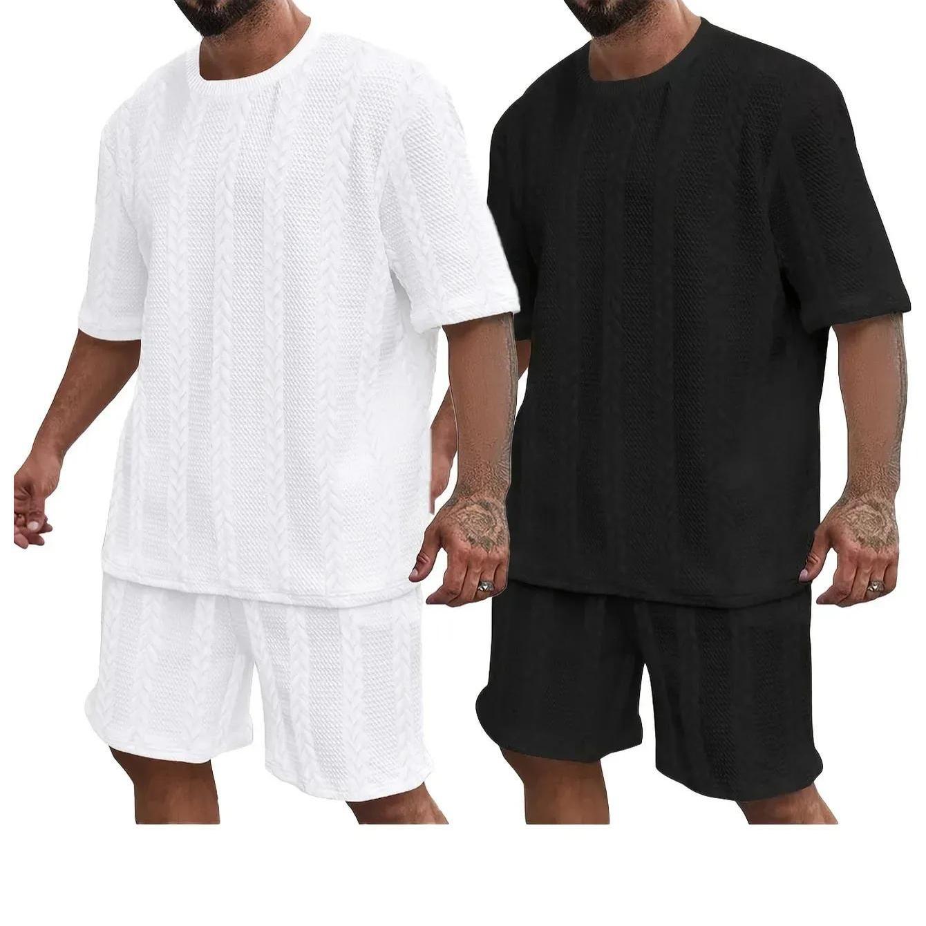 4pcs Set Of Men's Lightweight Summer Beachwear Summer New Casual Short Sleeve Button Shirt And Elastic Waist Shorts - Breathable Fabric, Ideal Resort Wear