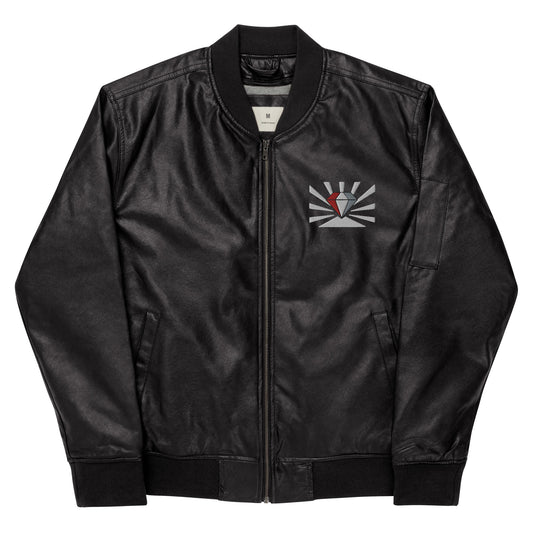 Leather Bomber Jacket With Embroidered Diamond