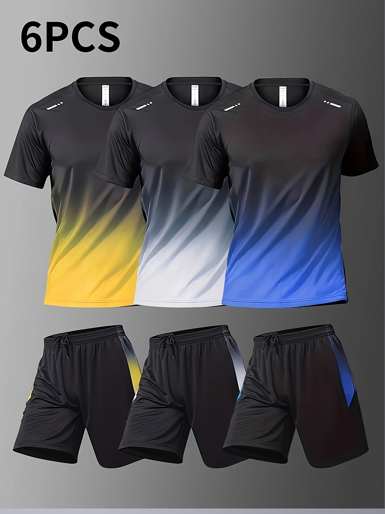 Six Piece Sports Suit Men's Running And Fitness Clothes Breathable Short Sleeved Ice Silky T-shirt Quick Drying Clothes Basketball Equipment Vest Summer Sports Gym Yoga Daily Wear Holiday Gifts