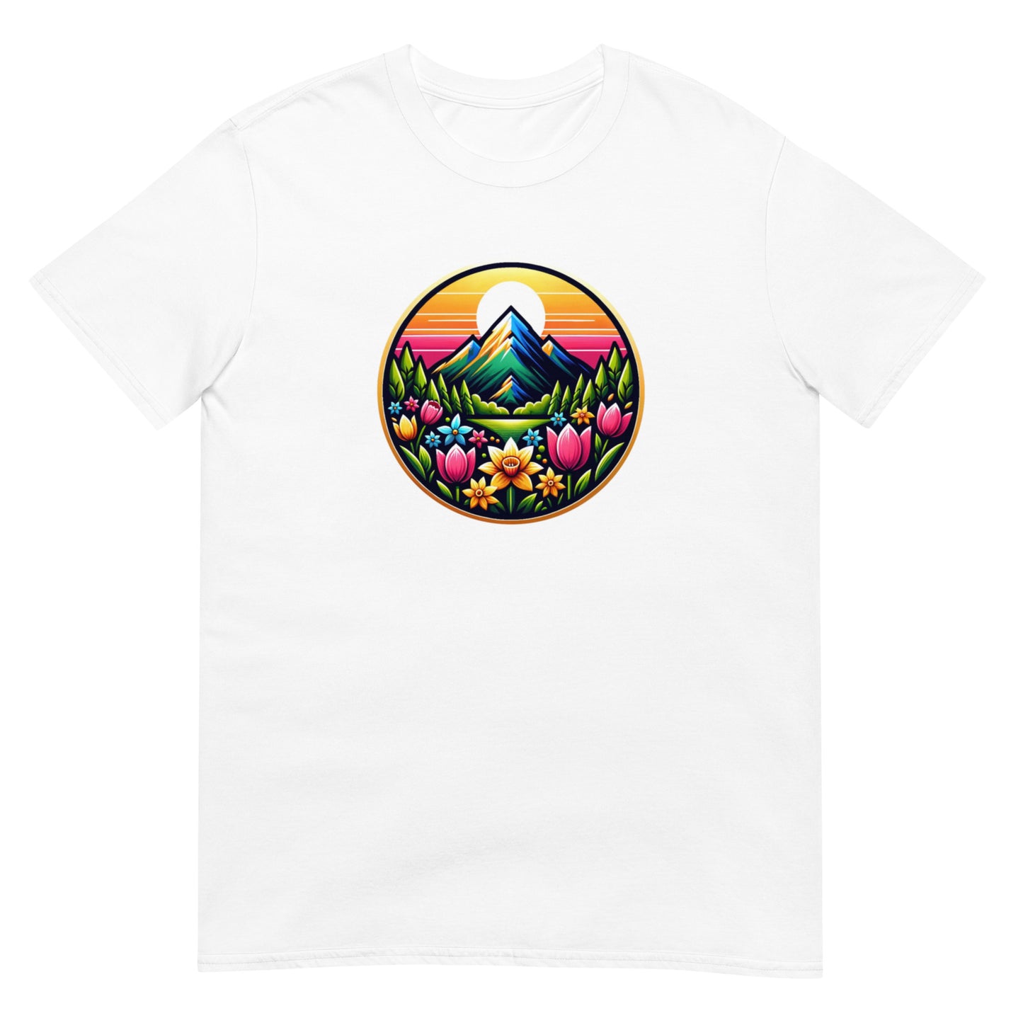 Vibrant Spring Mountain Print Short-Sleeve Unisex T-Shirt