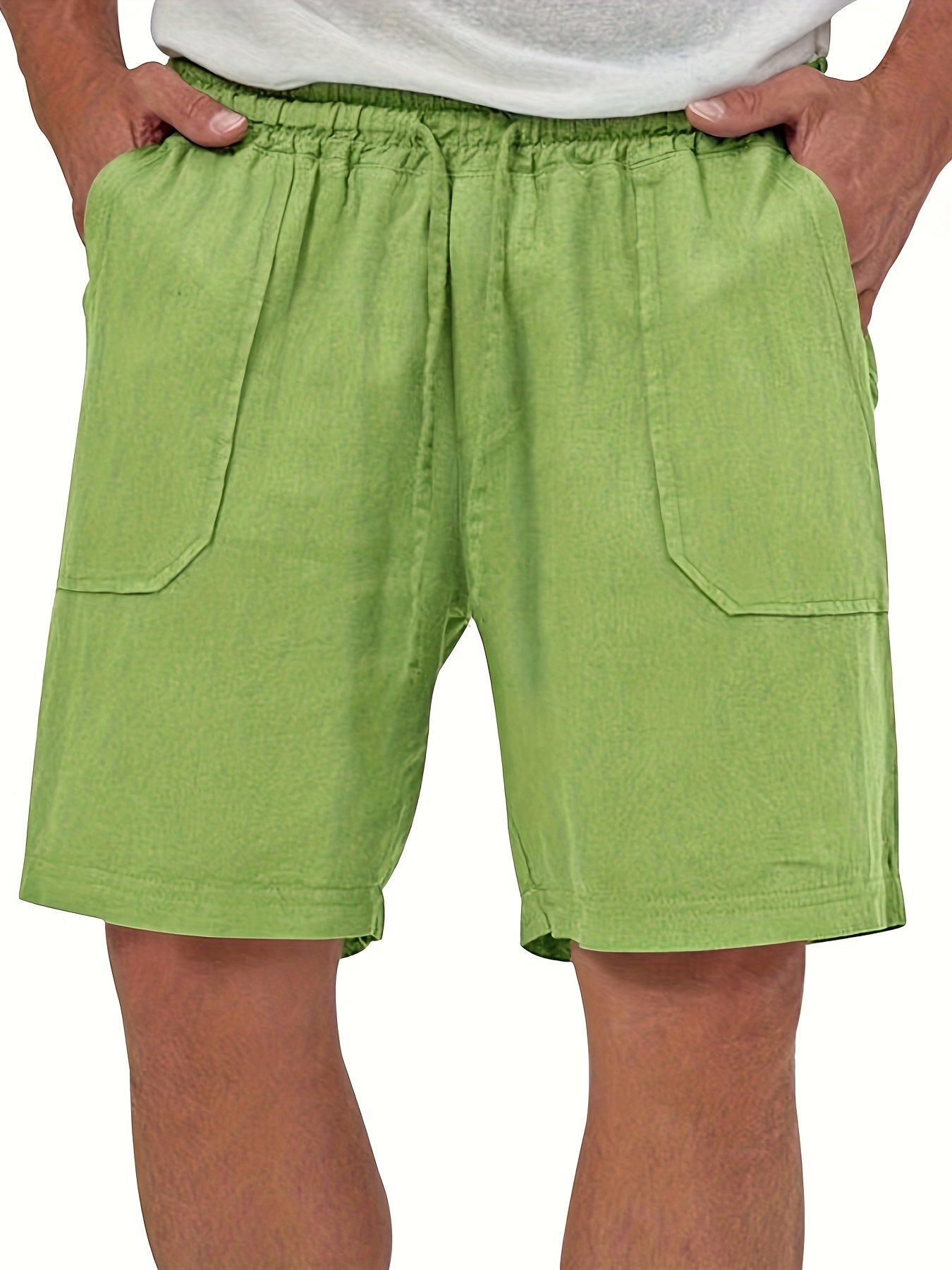 Summer Breeze Mid-Length Beach Shorts for Men - Elastic Waistband with Drawstring, Breathable Fabric, Straight Leg Design, Comfortable Casual Wear for Outdoor Activities - Perfect for Beach, Pool, or Everyday Use