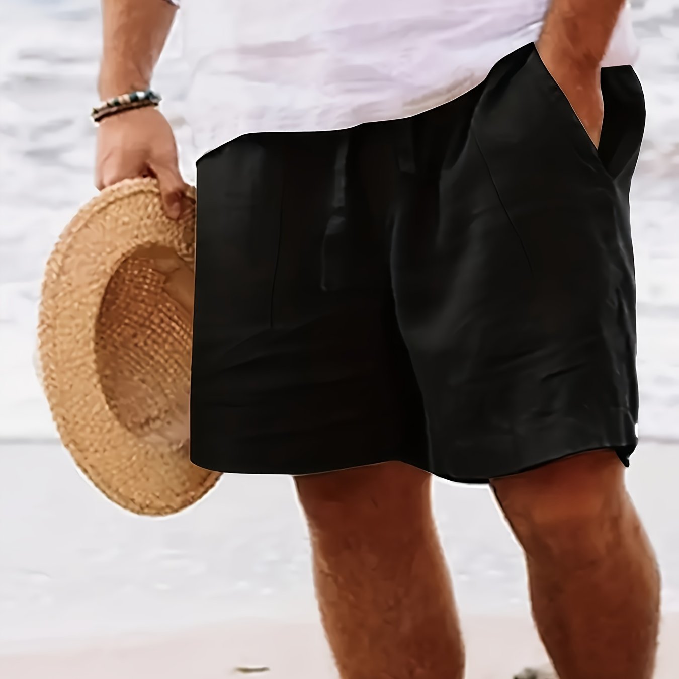 Summer Breeze Mid-Length Beach Shorts for Men - Elastic Waistband with Drawstring, Breathable Fabric, Straight Leg Design, Comfortable Casual Wear for Outdoor Activities - Perfect for Beach, Pool, or Everyday Use