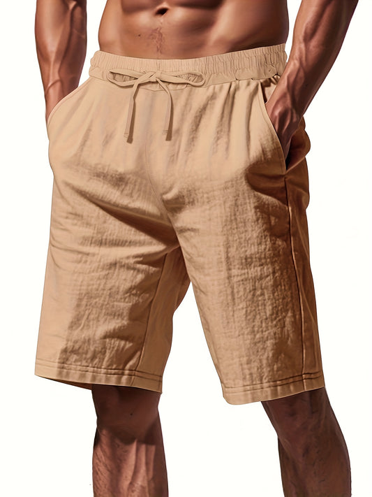 Men'S Lightweight Linen Shorts - Breathable, Casual Summer Beach & Sports Wear, Loose Fit with Pockets, Elastic Waistband, Beige, Aseptic Material, Summer Casual Wear|Trendy Men'S Shorts|Comfortable Fit, Beach Shorts