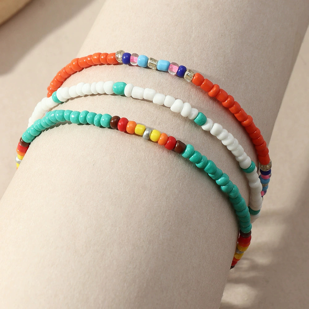 Cross-Border Bohemia Ethnic Style Color Bead Anklet Multi-Layer Hand-Woven Beads Ornament In Stock Ornament