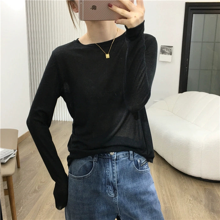 Simple Solid Color Long Sleeve Lightweight T-shirt