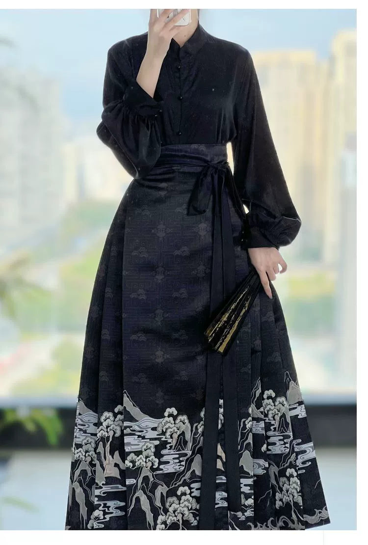 A Beautiful Land Ming Collar Daily Horse-Face Skirt Hanfu