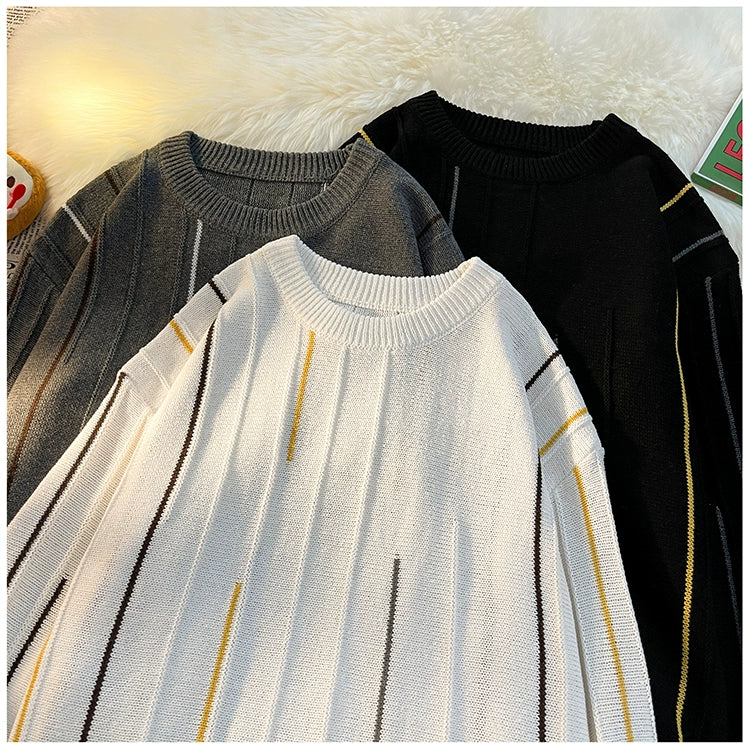 Color-Block Crew Neck Sweater Loose Ins Hong Kong Style Sweater